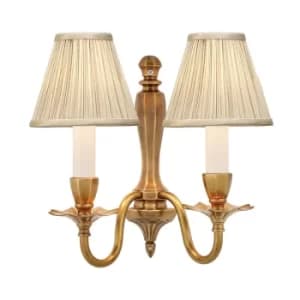 Asquith 2 Light Indoor Twin Candle Wall Light Solid Brass, Beige Organza Effect Fabric with Beige Shades, E14