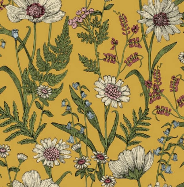 FINE DECOR Fine Decor - Wild Meadow Yellow Wallpaper Floral Flowers Leaves Paste The Wall WL-FD43336