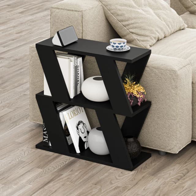 DECORTIE Decortie - Lazena Modern Side End Coffee Table Multipurpose h 55.4cm 3 Tier - Black Bute - Black Bute M.SH.14114.12