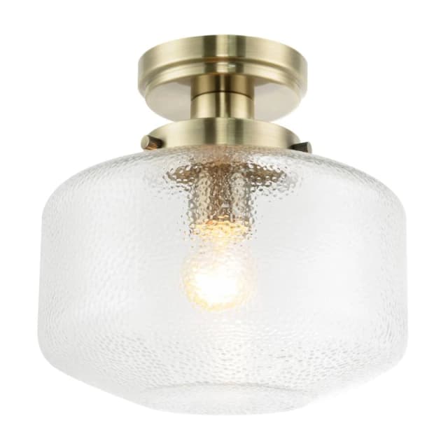 Happy Homewares Antique Brass Semi Flush Ceiling Light with Dimpled Clear Glass Shade in Metallic Gold Metallic Gold Unisex