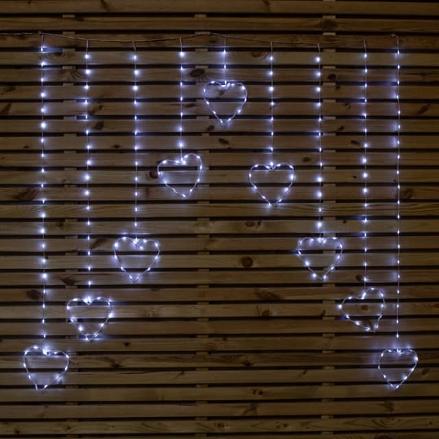1.2 x 1.2m Light up Christmas Heart Curtain Lights with 229 Cool White LEDs