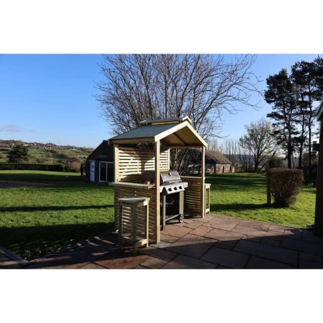 Churnet Valley Garden Furniture Ltd Grill & Chill BBQ Hut - L111.5 x W224 x H233cm Partially Assembled in Light Tan Light Tan Unisex