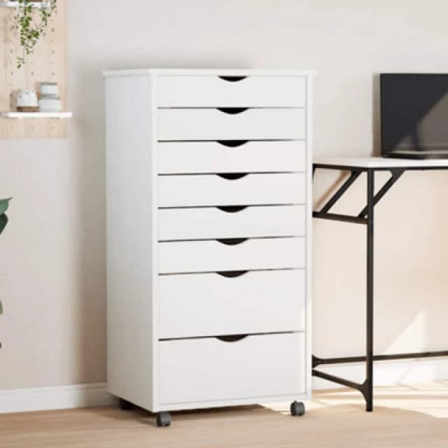 Vidaxl Rolling Cabinet With Drawers Moss White Solid Wood Pine Rolling Cabinets