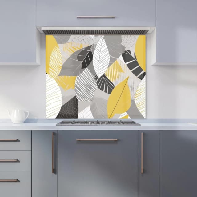 Warren Reed - Designer Grey Yellow Autumn Leaves Kitchen Splashback Size: 600mm x 750mm Yellow Unisex 600mm x 750mm