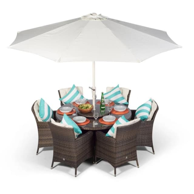 Thats Furniture Savannah Round 6 Seater Rattan Patio Dining Set in Brown Brown Unisex