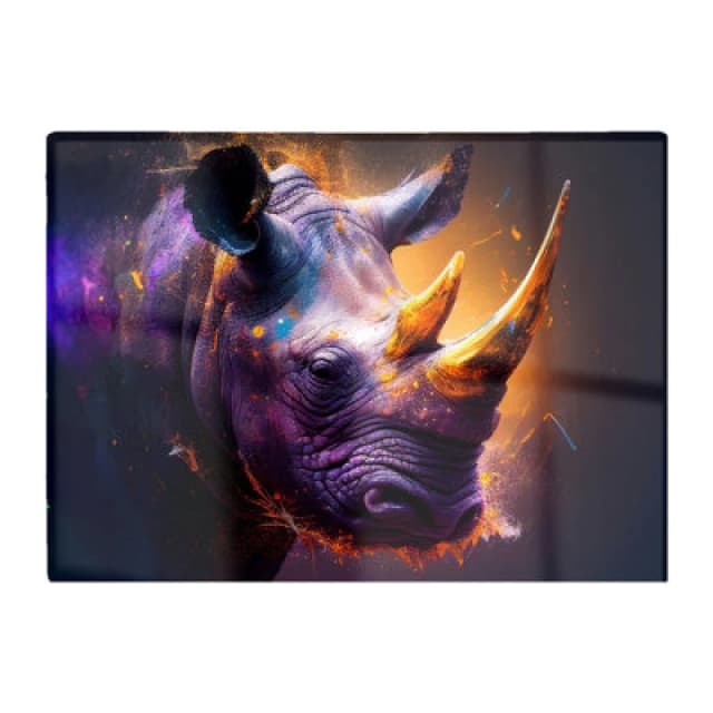 Warren Reed Designer Golden Rhino Face Splashart Glass Chopping Board