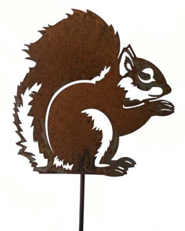 Poppy Forge Squirrel On Stake - Steel - W20.3 X H20.3cm - Bare Metal/ready To Rust