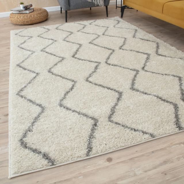 THE RUGS Moroccan Soft Shaggy Rugs & Runners Ivory & Grey Living Room Size: 80cm x 300cm Grey Unisex 80cm x 300 cm