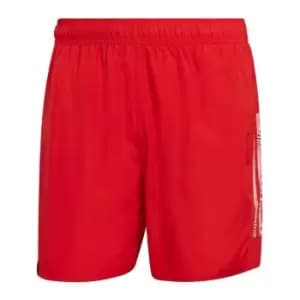adidas Short Length Mid 3-Stripes Swim Shorts Mens - Red