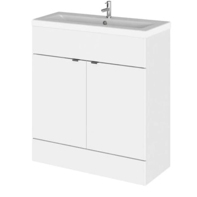 Hudson Reed Fusion Floor Standing 2 Door Vanity Unit & Ceramic Basin, Stylish Sink Vanity Unit, Gloss White, 800mm
