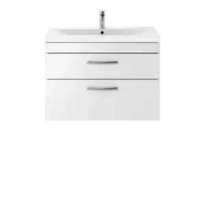 Nuie Athena 800 Wall Hung 2-drawer Vanity & Mid-edge Basin - Gloss White