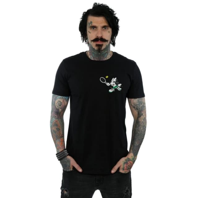 Disney Men Minnie Mouse Tennis Breast Print T-Shirt in Black Size: Small Black S Male 5059308461001