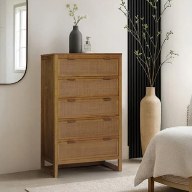 Teamson Home Hatteras Chest Of Drawers 5 Drawer Bedroom Dresser, Natural