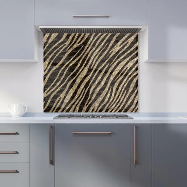 Warren Reed - Designer Golden Zebra Print Kitchen Splashback in Brown Size: 700mm x 650mm Brown Unisex 700mm x 650mm