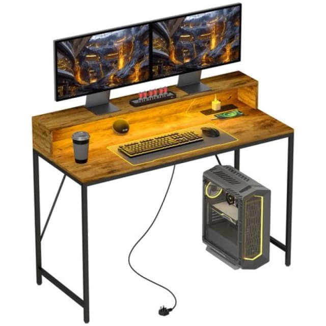 HOMCOM HOMCOM Computer Table with LED Lights, Gaming Desk with Shelf, Rustic Brown Brown One Size Unisex 5063603002463