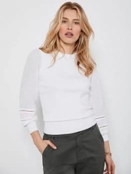 Mint Velvet Woven Mix Puff Sleeve Jumper - Ivory