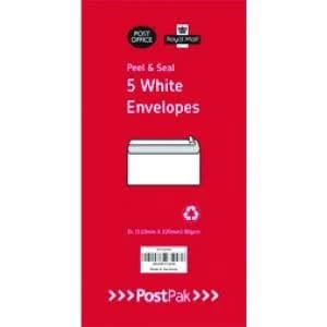 Envelopes Dl Peel & Seal White 80Gsm Pack of 5 POF27433