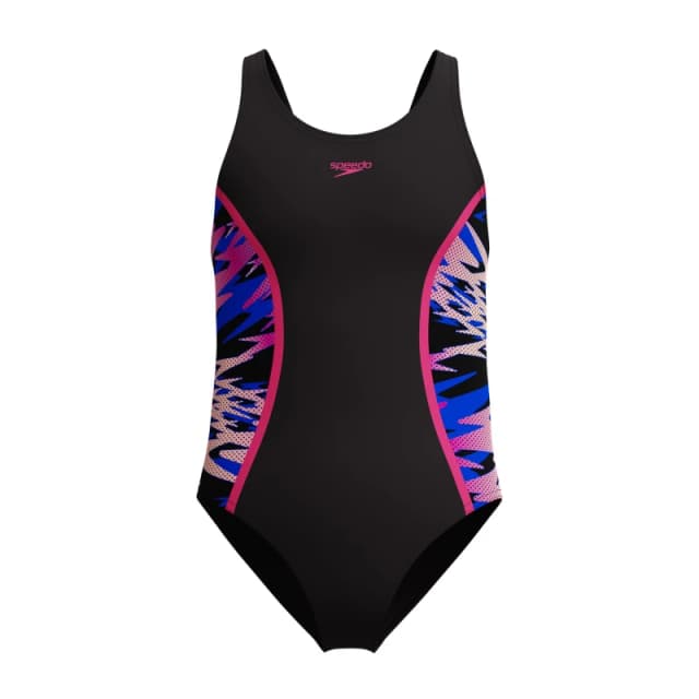 Speedo Kids HB Splice MB One Piece Swimsuit Anth/Pink female 9-10 (M)