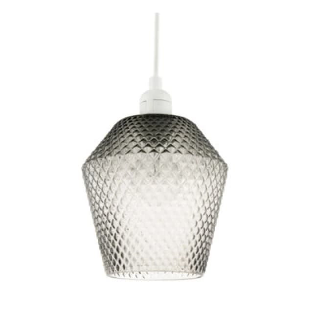 Happy Homewares Modern And Compact Diamond Design Smoked Grey Glass Pendant Shade