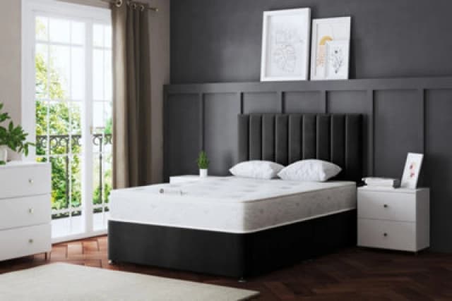 DS Living Amelia Upholstered Black Panel Divan Bed with Headboard Black