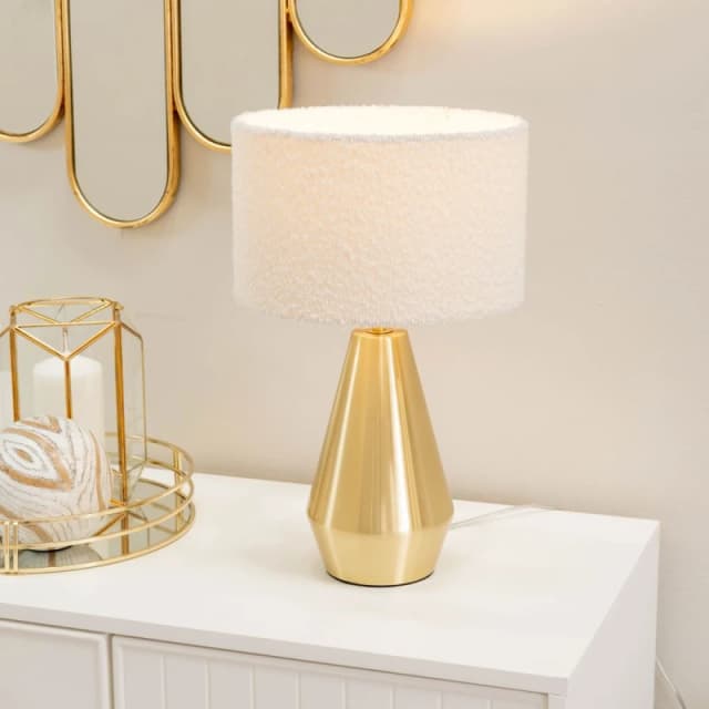 ValueLights Jax Antique Brass Metal Dimmable Touch Table Lamp with Cream Boucle Shade Cream