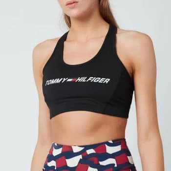 Tommy Sport Womens Mid Intensity Graphic Sports Bra - Black - XS