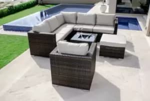 Maze London Brown Rattan Chair Corner Sofa Group With Ice Bucket