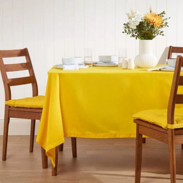 Homescapes Plain Cotton Tablecloth, 178cm x 300cm Yellow