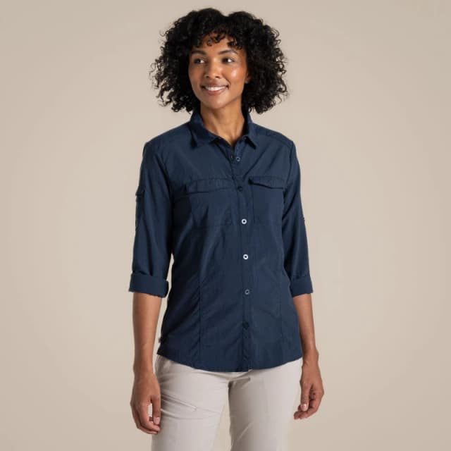 Craghoppers Womens Nosilife Adventure' Long Sleeved Shirt With Insect Repellent Technology in Navy Size: 8 Navy Female 8