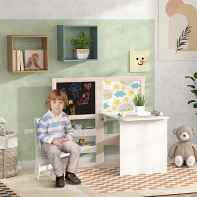 Aiyaplay 3 In 1 Kids Table And Chair Set With Whiteboard And Blackboard