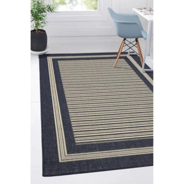 Melrose County Navy Bordered Indoor Non-Slip Large Area Rug 160/225Cm
