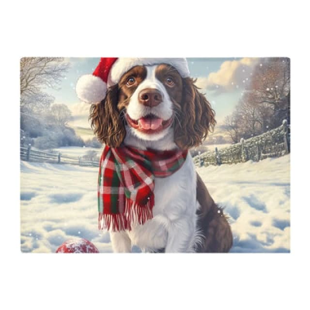 Warren Reed Designer Snowy Christmas Springer Spaniel Glass Chopping Board
