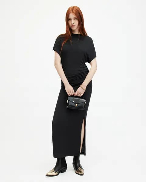 AllSaints Natalie Slim Fit Gathered Midi Dress