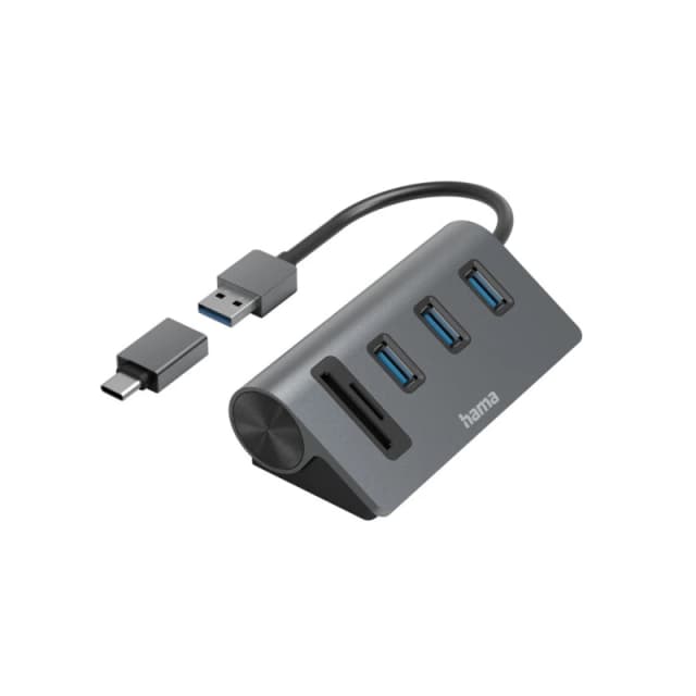 Hama Hama 5 ports USB 3.2 1st Gen (USB 3.0) hub + built-in SD card reader, + USB C connector Grey 00200140