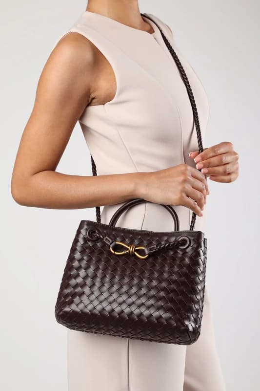 Where's That From Womens 'Luna' Woven Leather Tote Bag With Gold Detail in Brown Brown Female