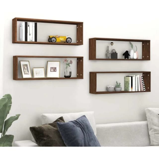 vidaXL Wall Cube Shelves 4 Pcs Brown Oak 80x15x26.5cm Engineered Wood, Brown 815922