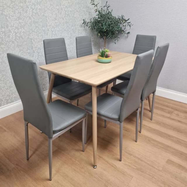 KOSY KOALA Dining Table Set with 6 Grey Faux Leather Chairs Dining Room Furniture in Beige Size: 120cm x 70cm Beige Unisex 120cm x 70 cm