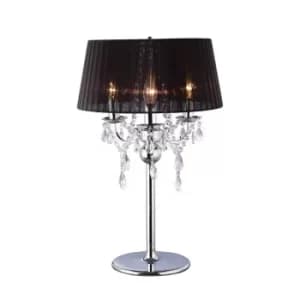 Olivia Table Lamp with Black Shade 3 Light Polished Chrome, Crystal