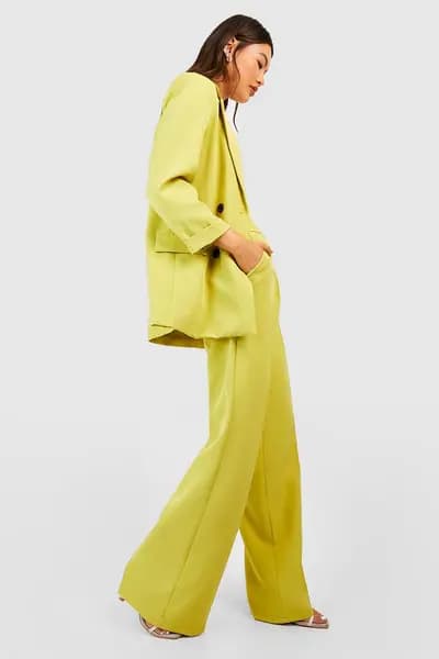 boohoo Wide Leg Tailored Trousers Lime