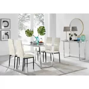 Furniture Box Kylo White Marble Effect Dining Table and 4 Cream Velvet Milan Black Leg Chairs