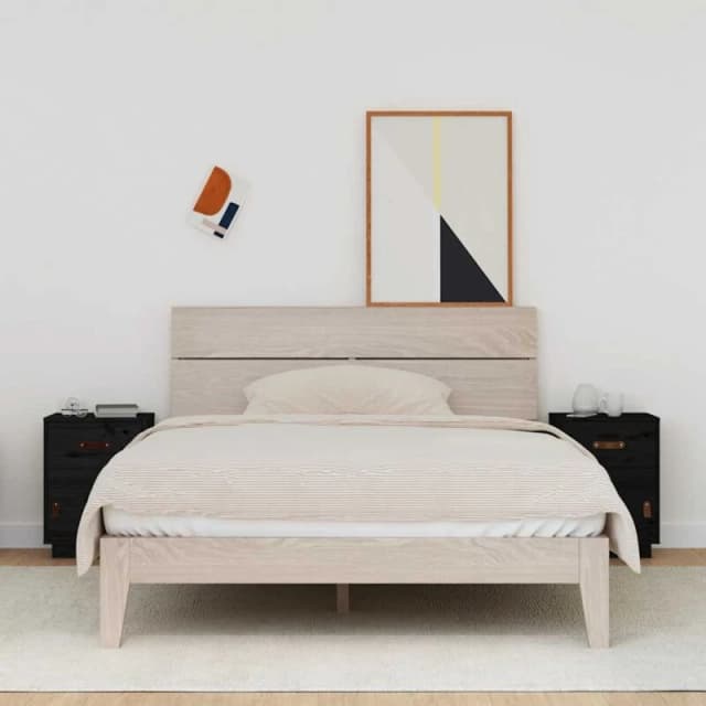 Vidaxl Bedside Cabinets 2 Pcs Black 40X34X55cm Solid Wood Pine, Black 818314