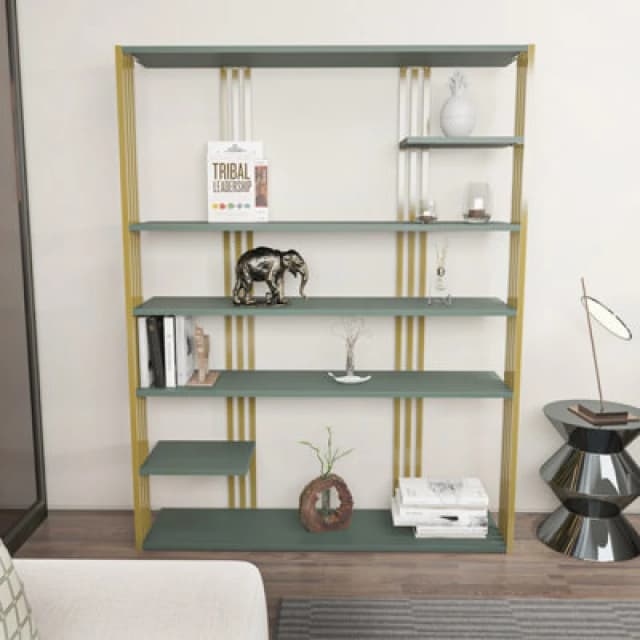 Decorotika Jeni Bookcase Shelving Unit Green & Gold