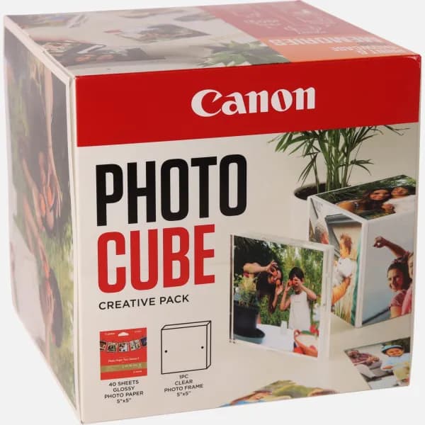 Canon Photo Cube and Frame + PP-201 5x5Photo Paper Plus Glossy II (40 sheets) - Creative Pack, Orange