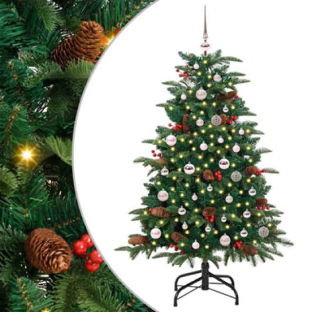 vidaXL Artificial Christmas Tree with LED Strip Lights, Pink Balls Green 150 cm, Green 3395543