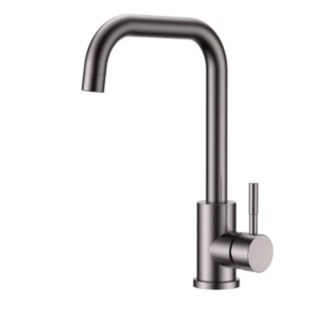Reginox Salina Gunmetal Square Neck Kitchen Mixer Tap - Deck Mounted, Stainless Steel Finish