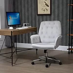 Vinsetto Swivel Computer Chair with Arm Modern Style Tufted Home Office Bedroom Light Grey