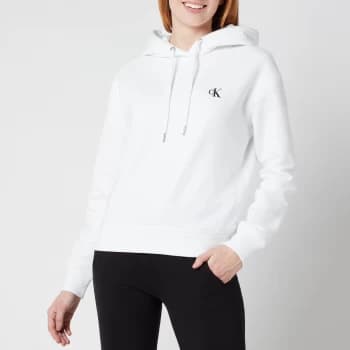 Calvin Klein Jeans Womens Embroidered Logo Hoodie - Bright White - L