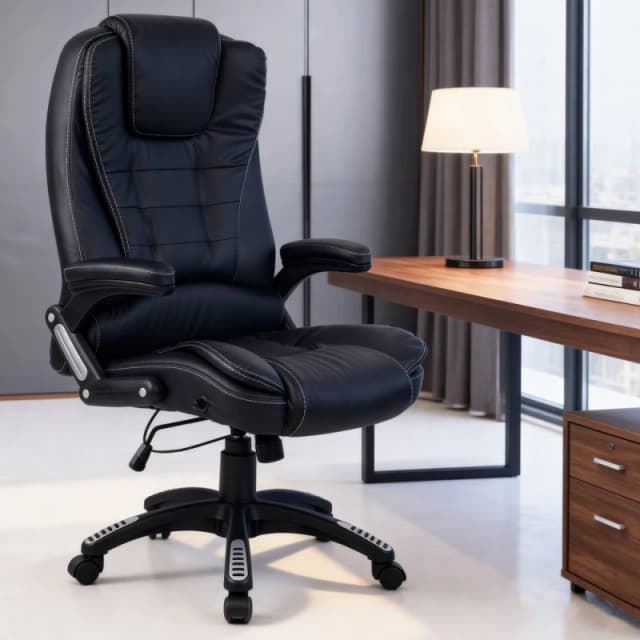 RAYGAR Reclining Office Chair with High Back and Luxury Faux Leather - Black RG0401