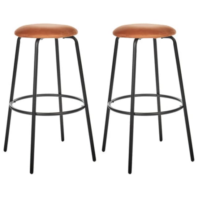Beliani Set Of 2 Bar Stools Morton Velvet Orange