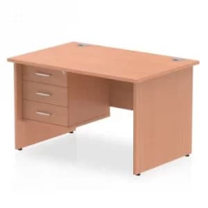 Impulse 1200 Rectangle Panel End Leg Desk Beech 1 x 3 Drawer Fixed Ped